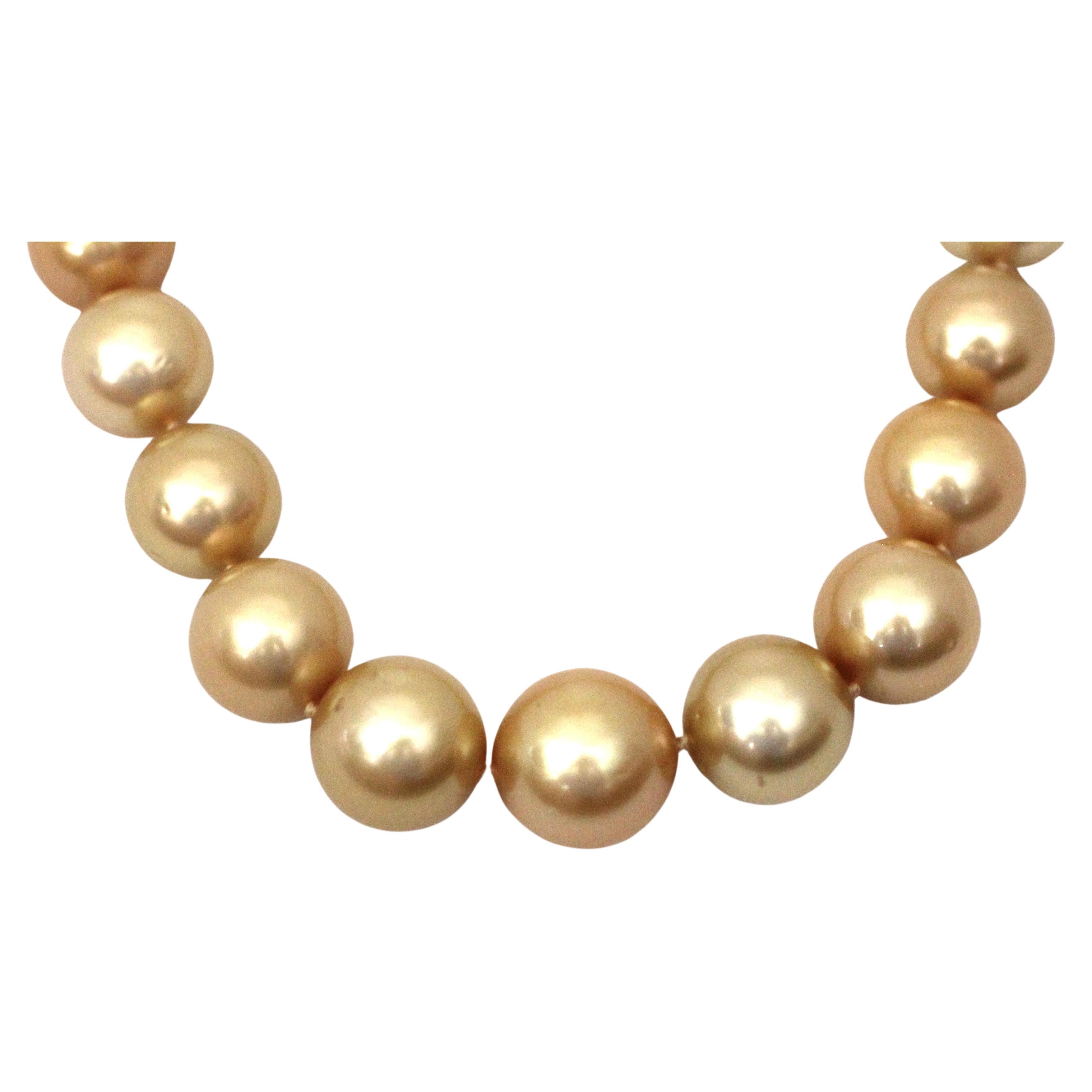 Hakimoto 16x13 mm Natural color Golden South Sea Pearl Necklace For Sale