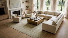 13x16 Tabriz Style Modern Indian Wool Area Rug – Muted Neutral & Soft Blue