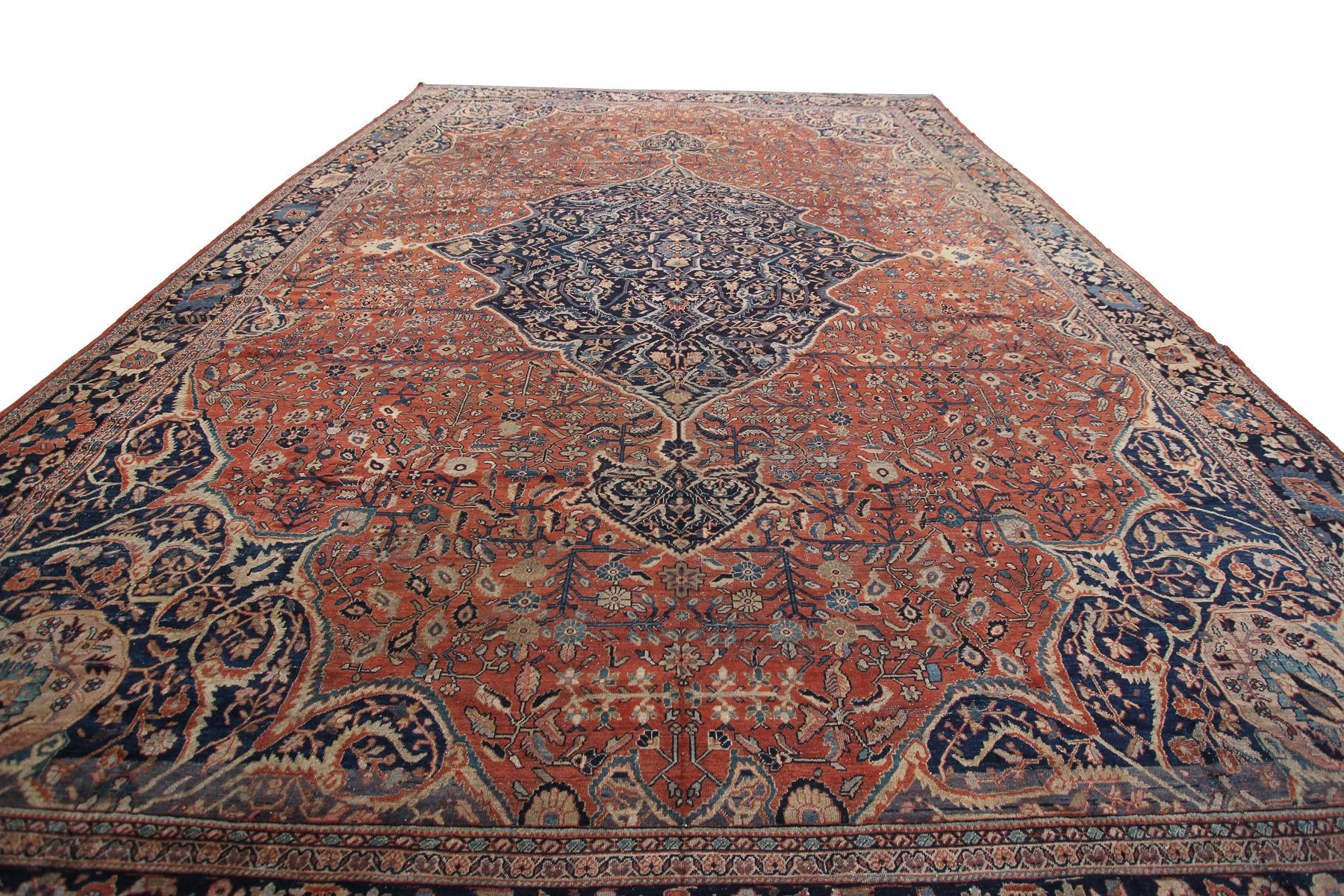 Antique Rare Fine Farahan Persian Rug Geometric Carpet Rust 12'10