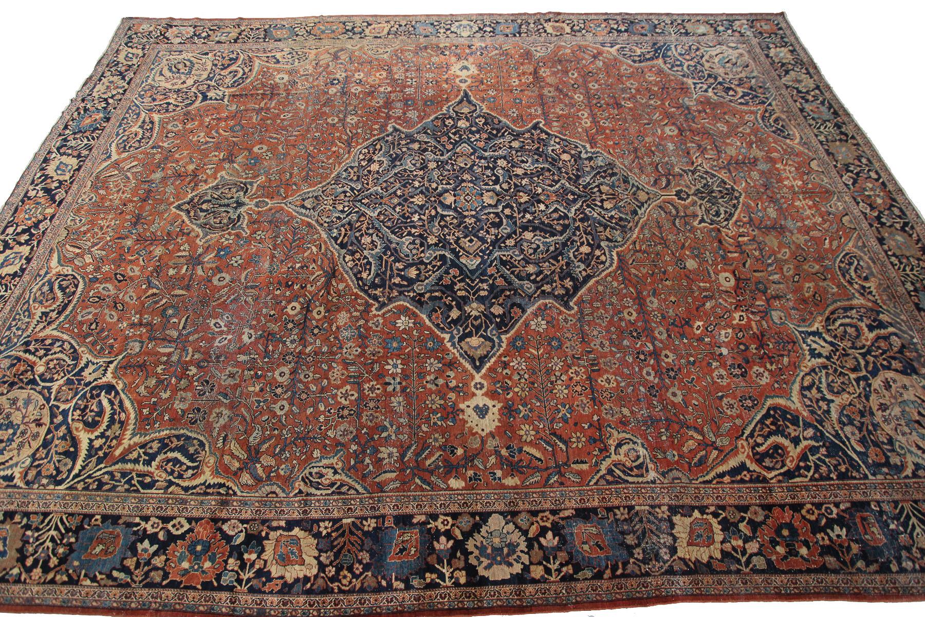 Hand-Knotted Large Antique Persian Rug Antique Persian Farahan Oversized Persian Rug For Sale