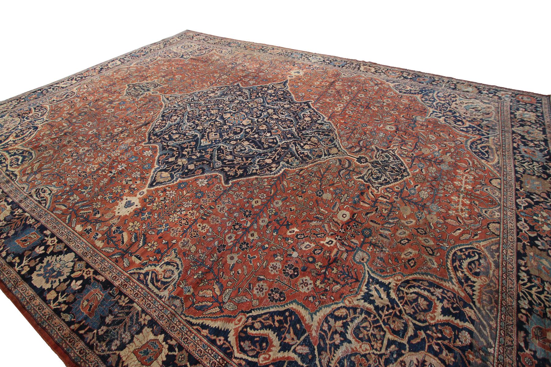Large Antique Persian Rug Antique Persian Farahan Oversized Persian Rug In Good Condition For Sale In New York, NY