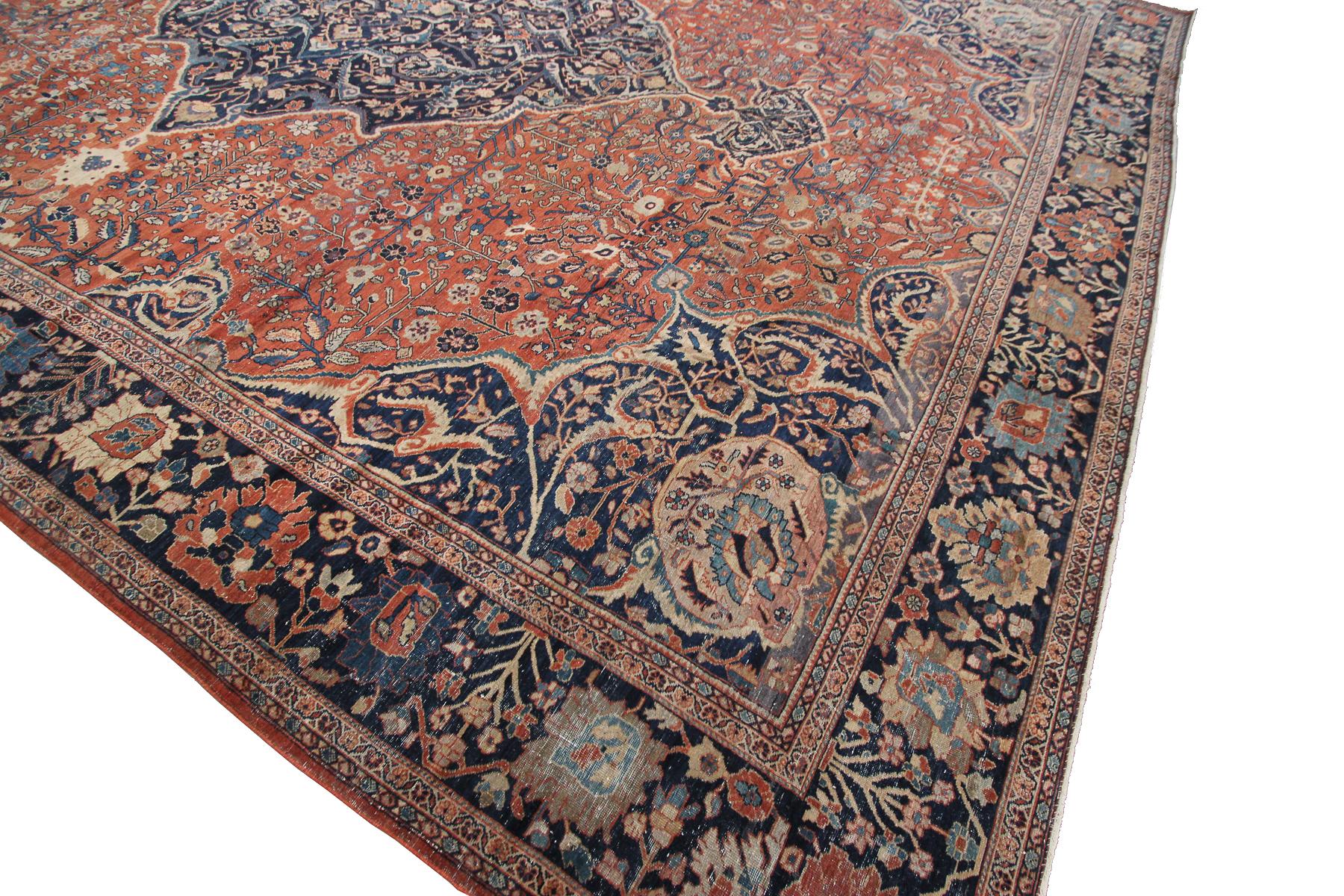 Late 19th Century Large Antique Persian Rug Antique Persian Farahan Oversized Persian Rug For Sale