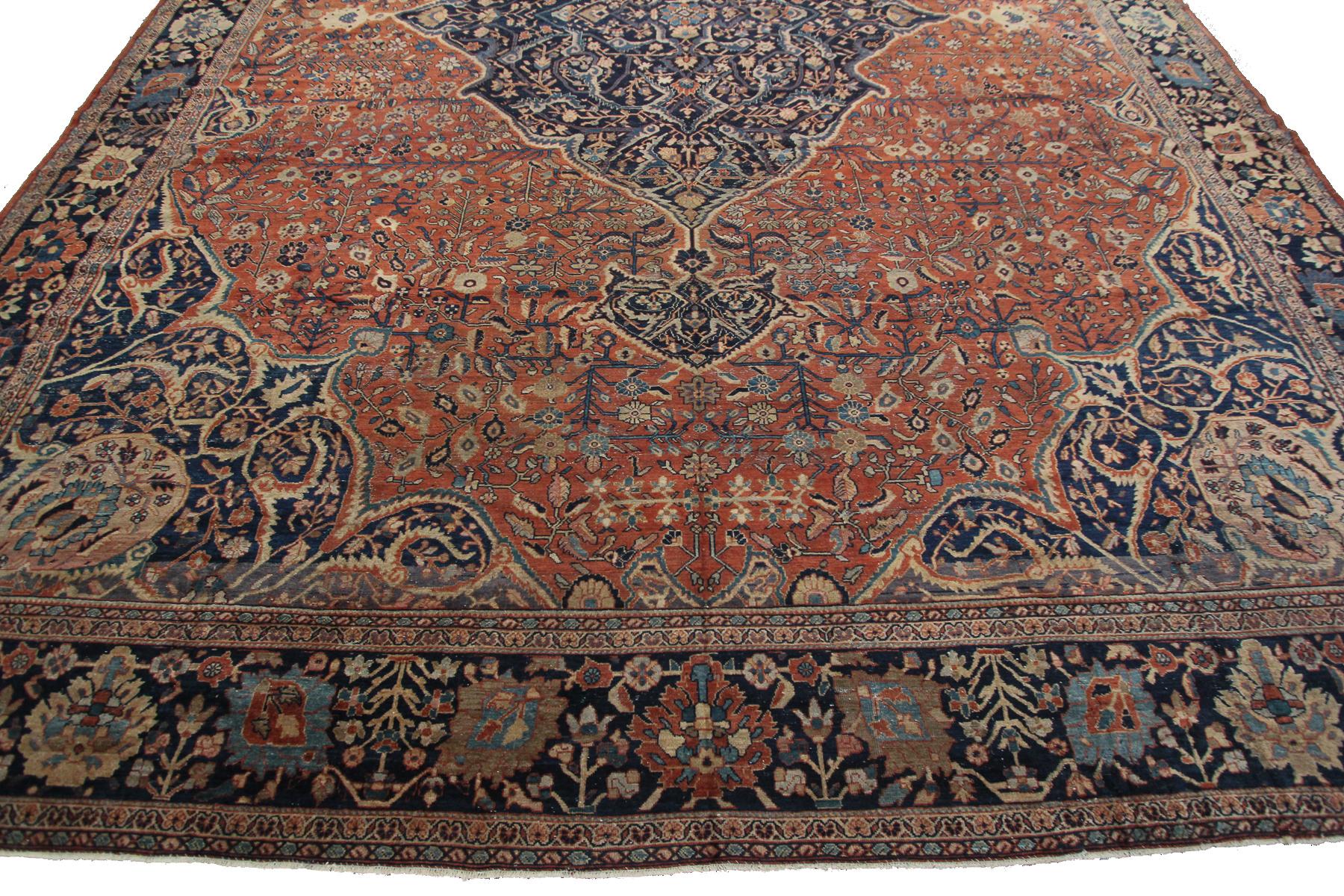 Laine Grand tapis persan ancien de grande taille - Tapis persan ancien Farahan surdimensionné en vente