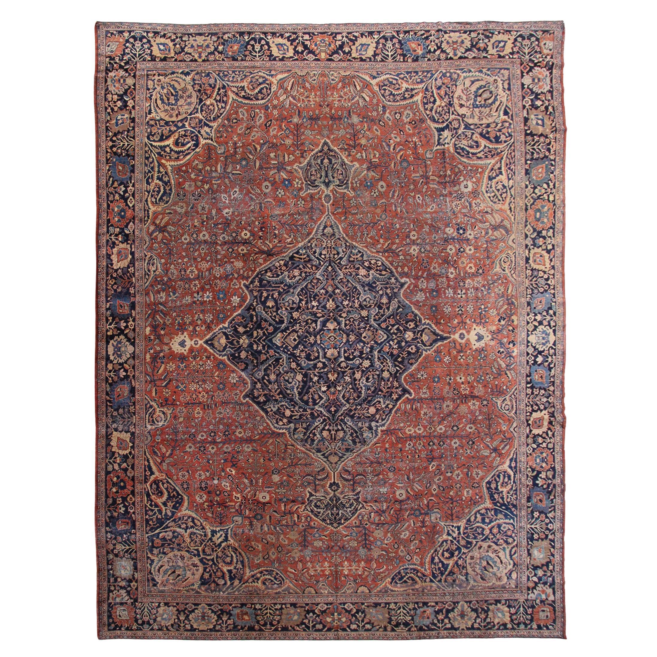 Grand tapis persan ancien de grande taille - Tapis persan ancien Farahan surdimensionné