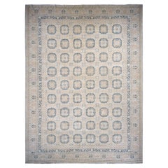 13'x17'7" Ivory White Wash Khotan Geometric Gul Design Hand Knotted All Wool Rug