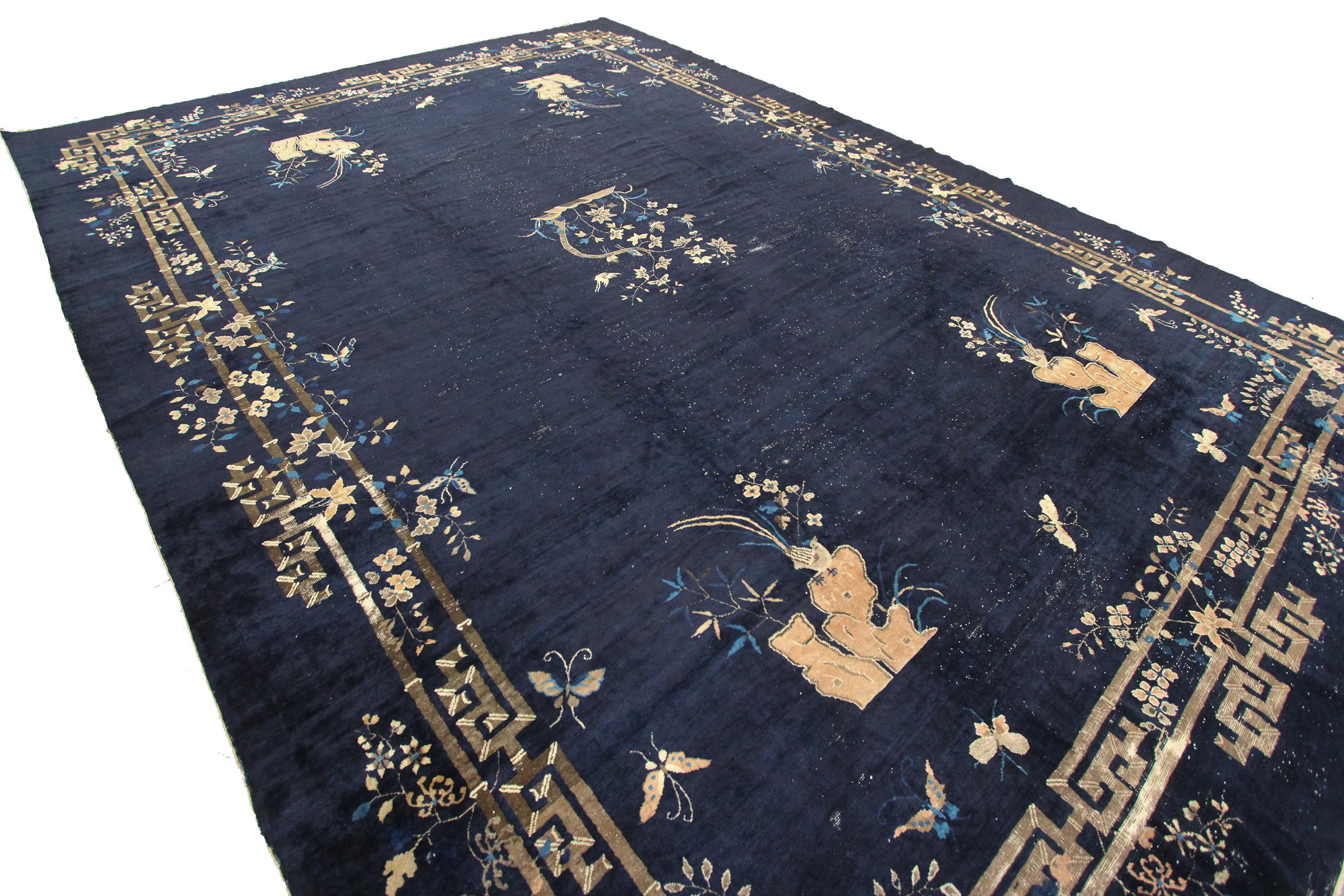 Hand-Knotted Antique Peking Rug Oversized Antique Chinese Rug Large Antique Art Deco For Sale
