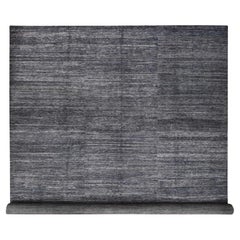 13'x18' Black Textured Pile Wool and Silk Hand Knotted Plain Design XL Rug
