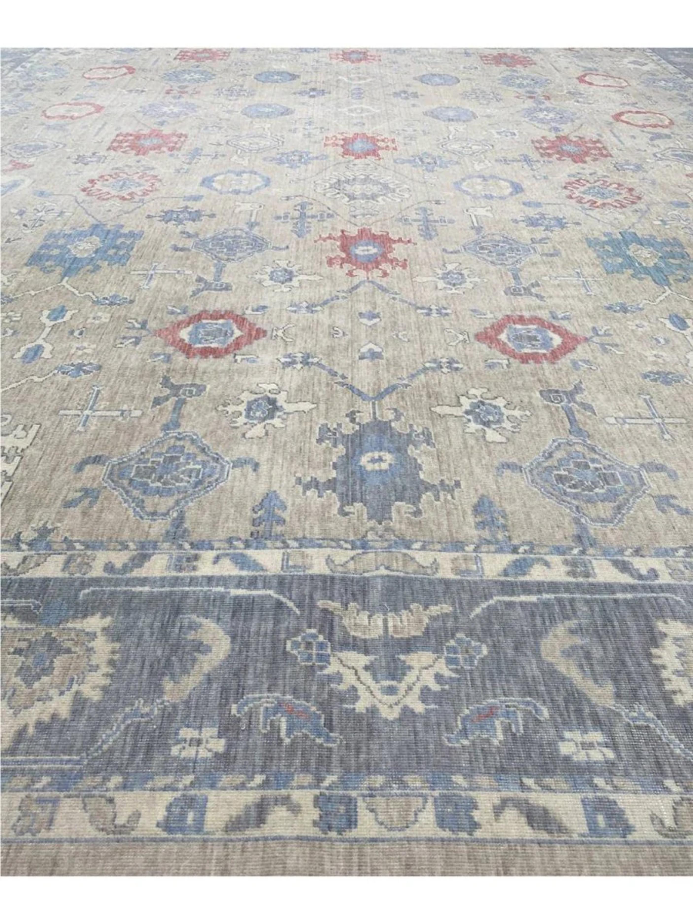 13x19 Tapis turc Oushak tissé à la main en vente 3