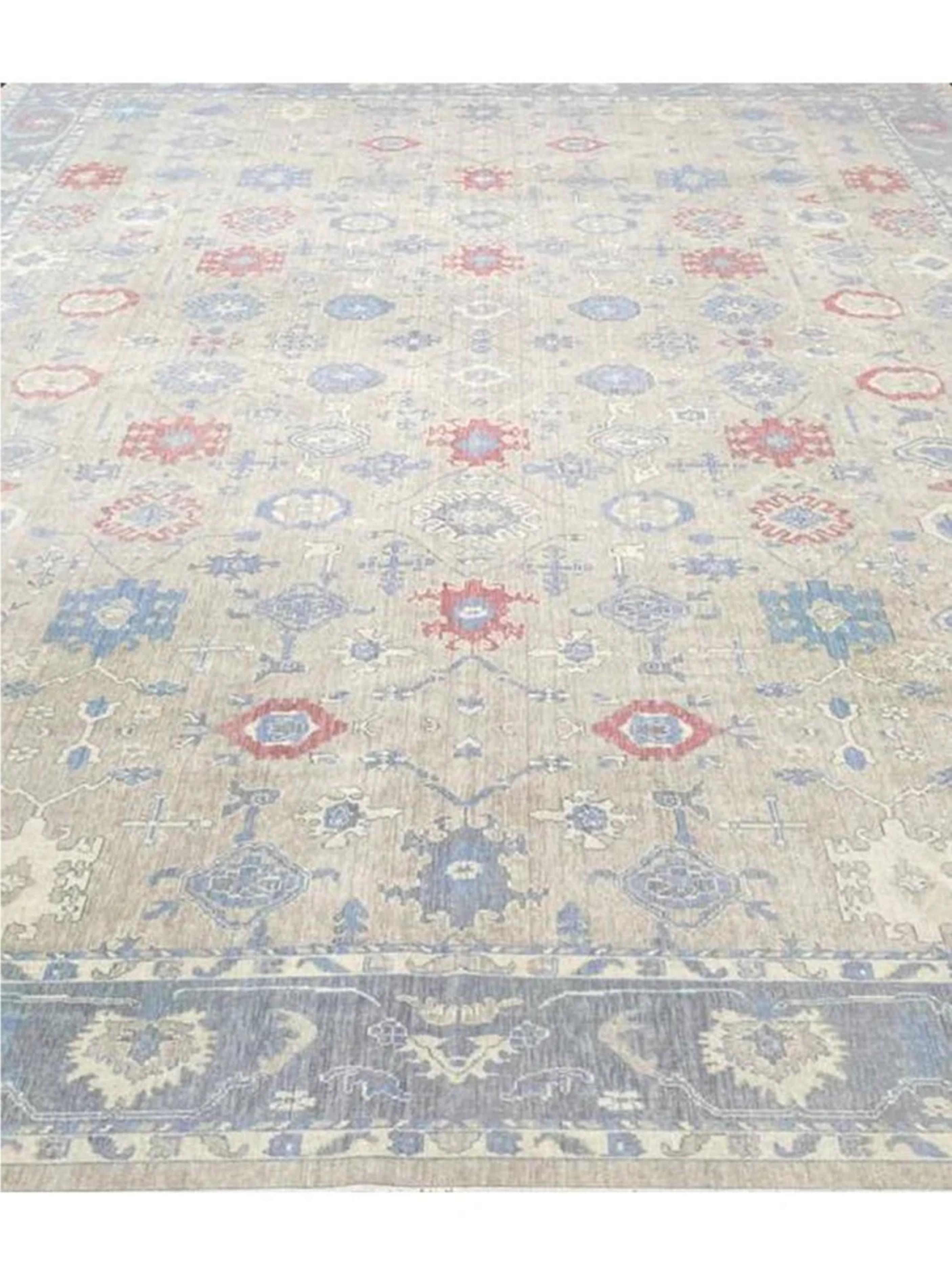 Laine 13x19 Tapis turc Oushak tissé à la main en vente