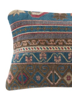13"x20" Handmade Turkish Wool Rug Cushion Cover. Vintage Toss Pillow Cover