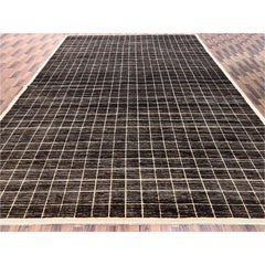 13'x21'9" Brown Moroccan Weave with Grid Design Hand Knotted Natural Wool XL Rug