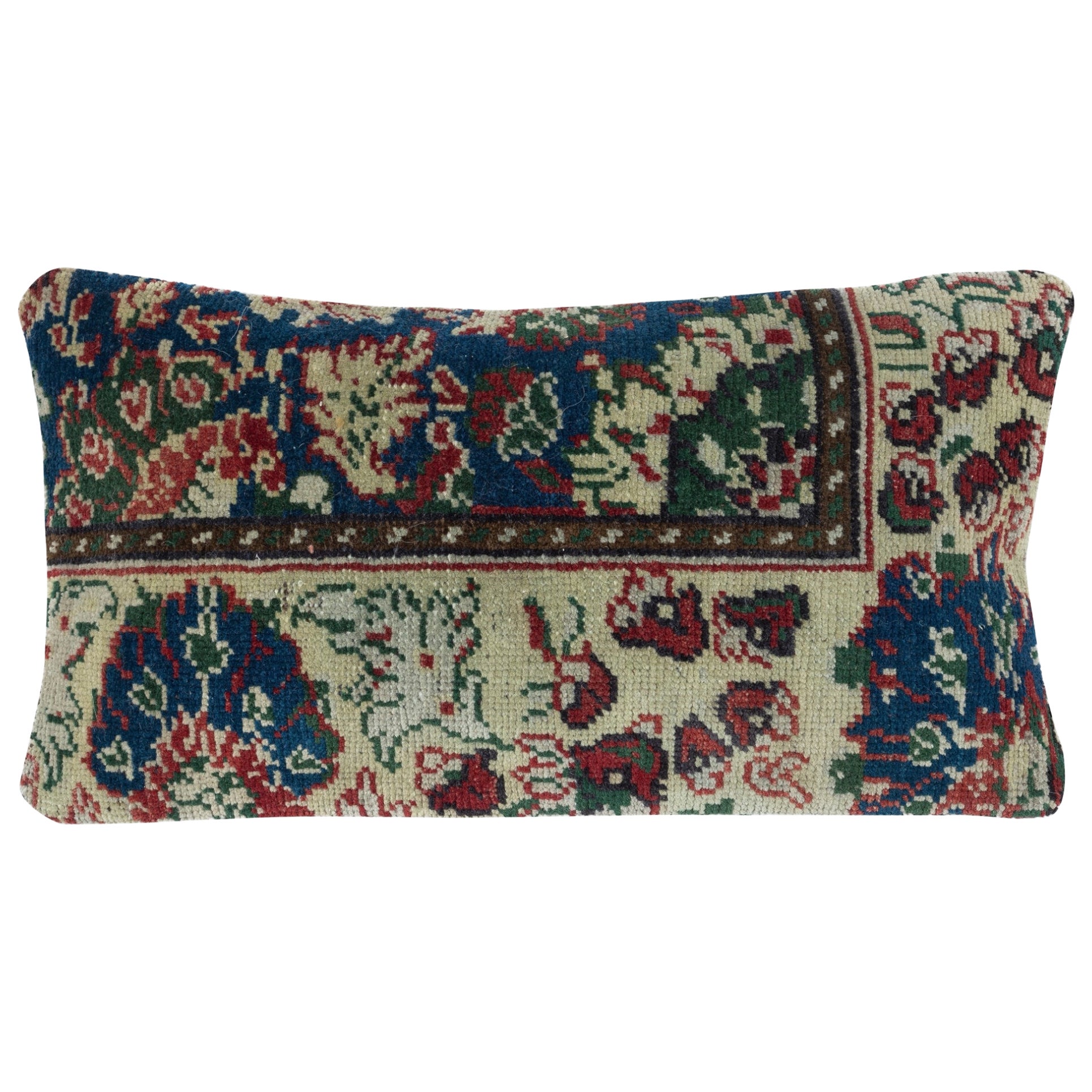 13"x24" Vintage Handmade Rug Cushion Cover. Lumbar Pillow. Throw Pillow Cover