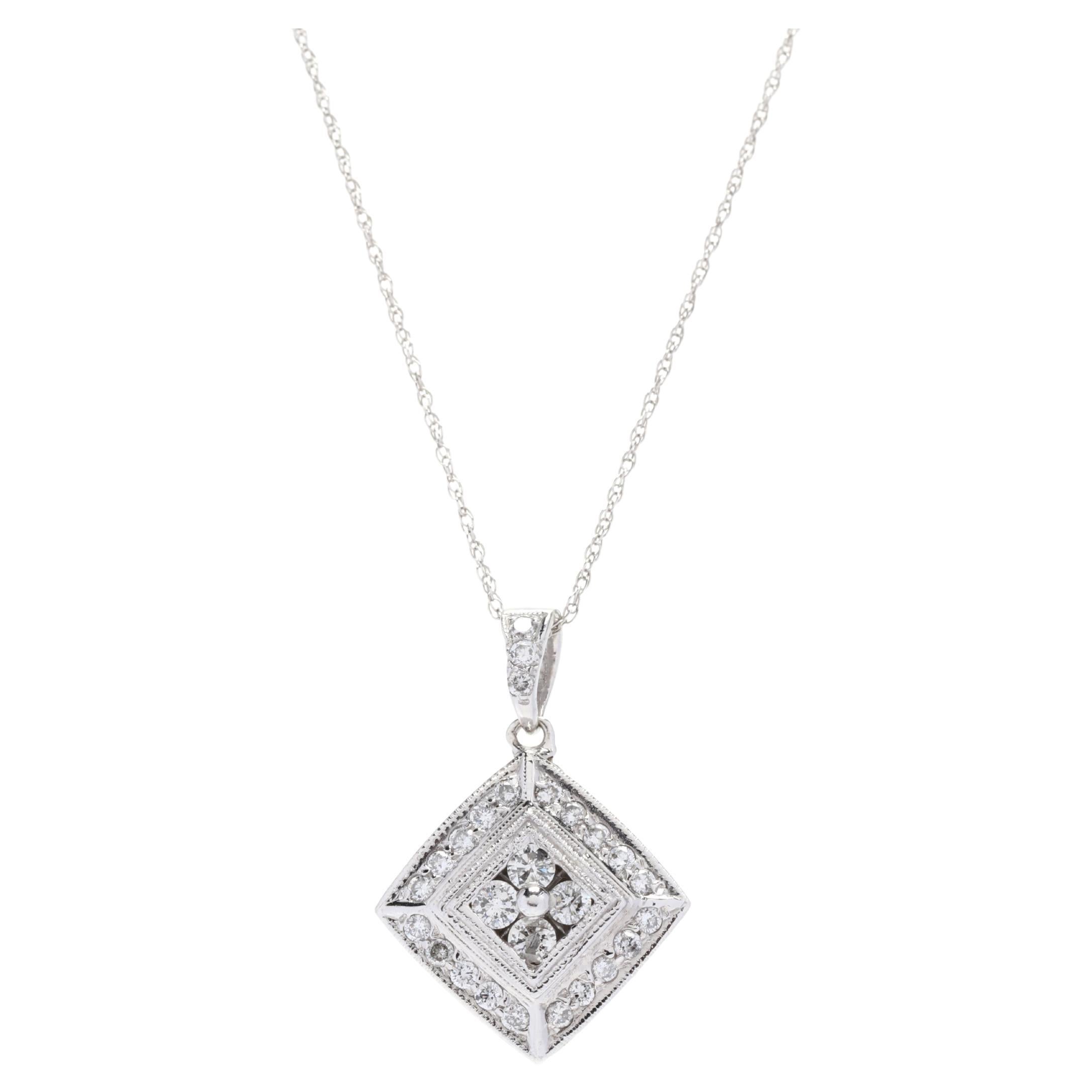 Diamond Pendant Necklace Square For Sale at 1stDibs