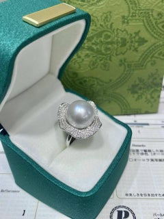 14–15mm Australian White South Sea Pearl & Diamond Pavé Cocktail Ring, 18K White