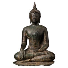 14-15th century antique bronze Thai Buddha statue in Bhumisparsha Mudra
