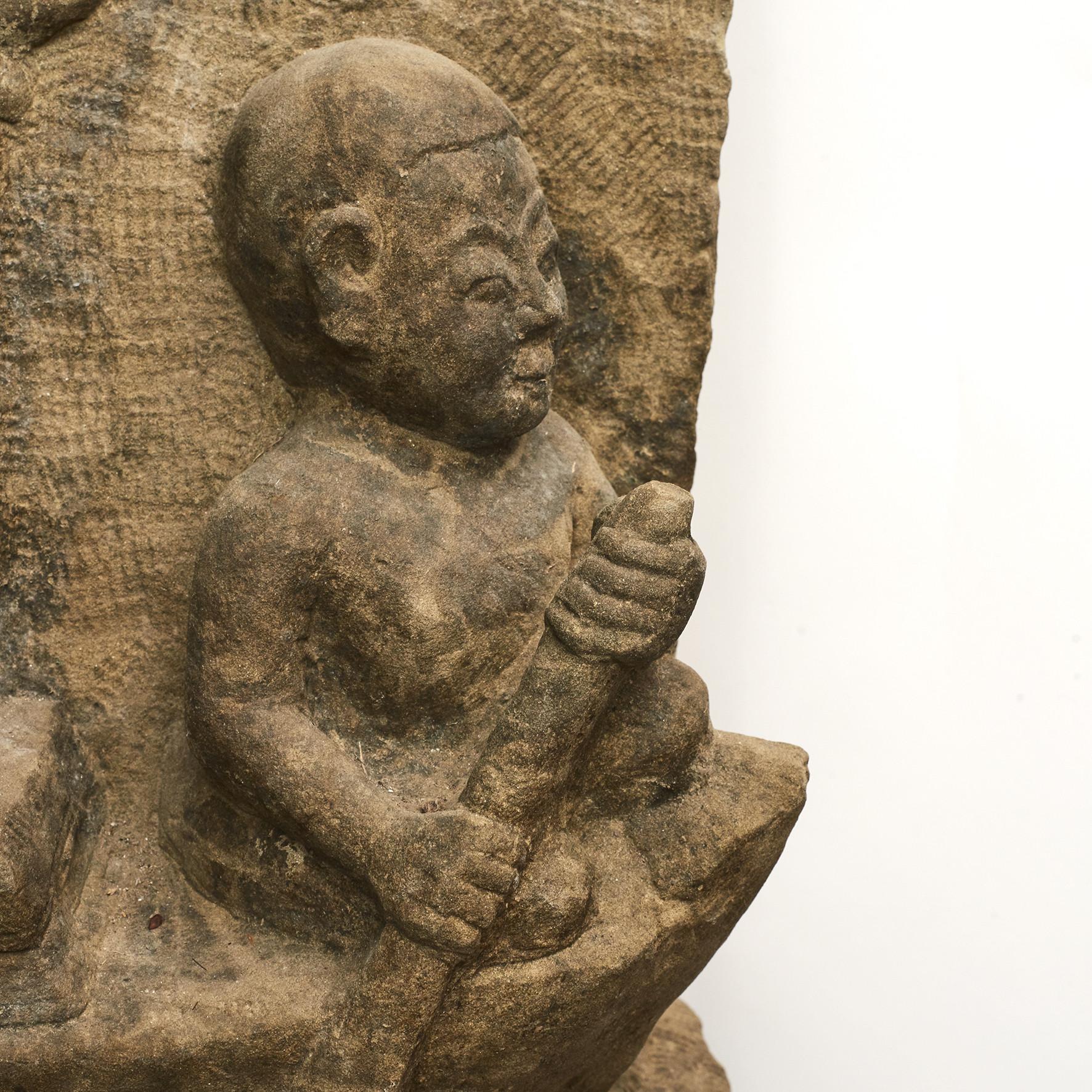 Other 14th-15th Century Sandstone Temple Relief of Buddha on a Throne in a Boat