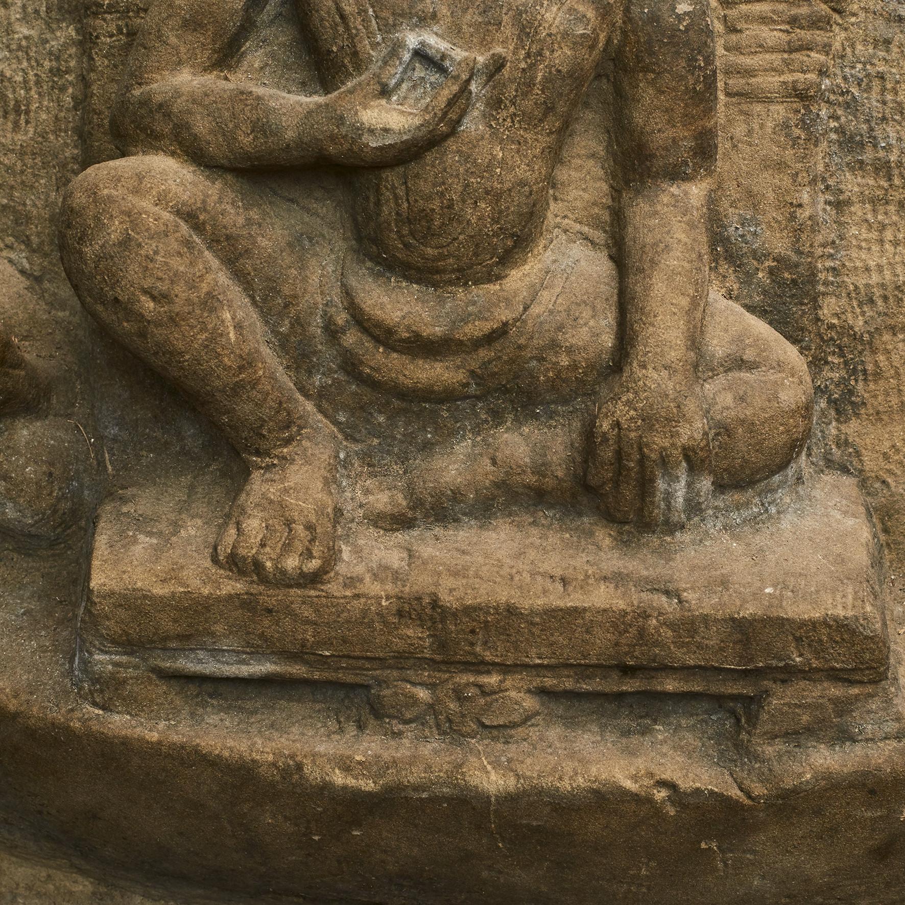 14th-15th Century Sandstone Temple Relief of Buddha on a Throne in a Boat In Good Condition In Kastrup, DK