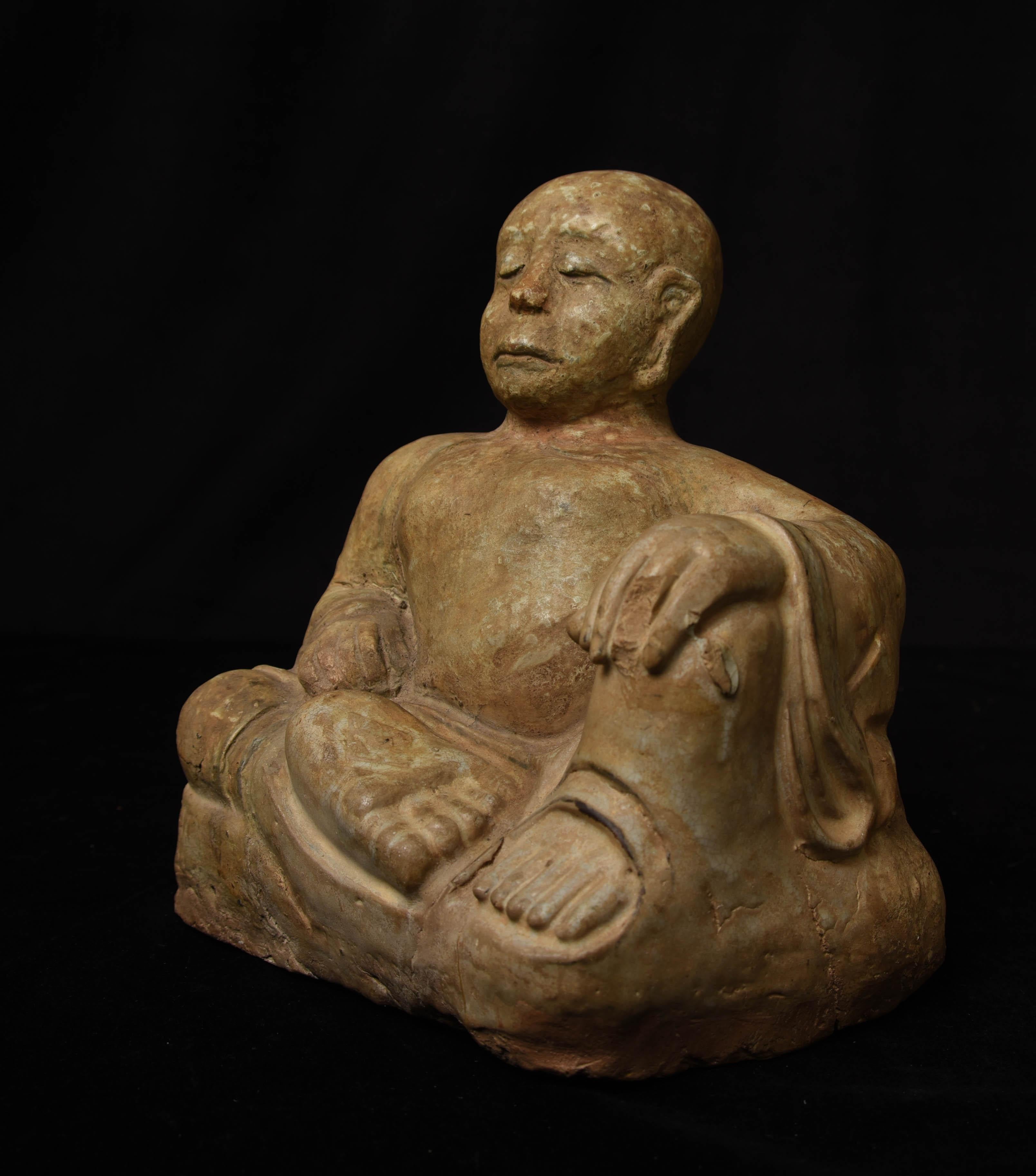 Carved 14 /15th Century Thai Figure. Sculpted Out of Sawankalok For Sale