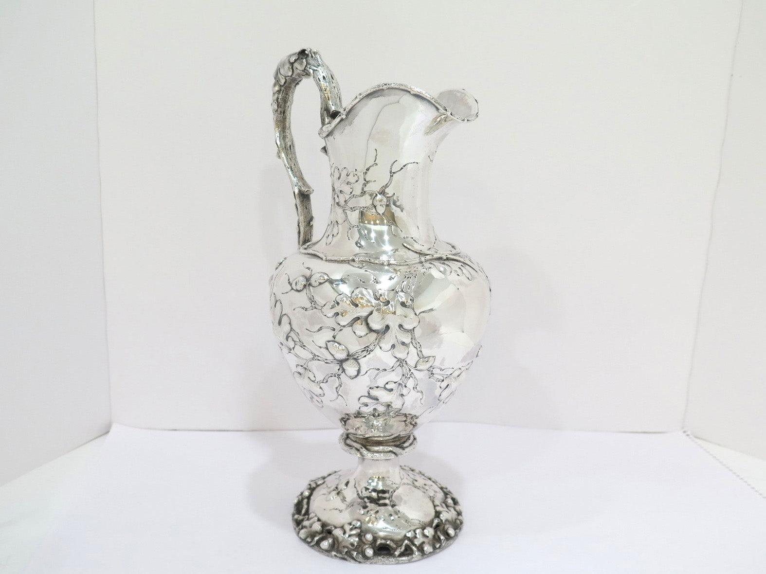 American 14 3/8 in - Coin Silver Lincoln & Foss, Boston Antique Oak Motif Ewer For Sale