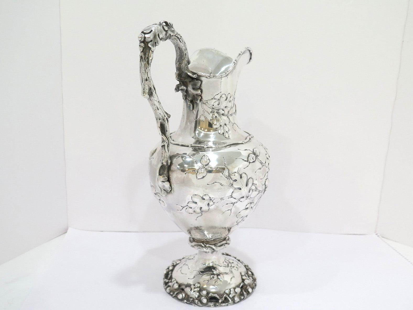 19th Century 14 3/8 in - Coin Silver Lincoln & Foss, Boston Antique Oak Motif Ewer For Sale