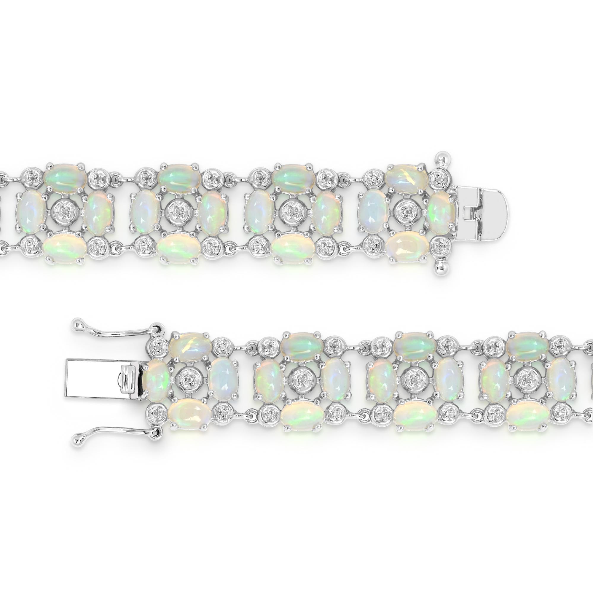Contemporary 14-7/8 Carat Oval Opal and White Topaz Sterling Silver Bracelet For Sale