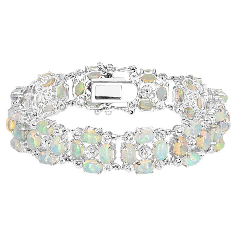 Bracelet en argent sterling avec opale ovale de 14-7/8 carats et topaze blanche