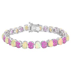 14-7/8 ct. Oval Opal and Cluster Setting Pink Sapphire Sterling Silver Bracelet
