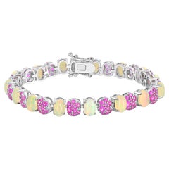 14-7/8 ct. Bracelet en argent sterling avec opale ovale et saphir rose serti en grappe