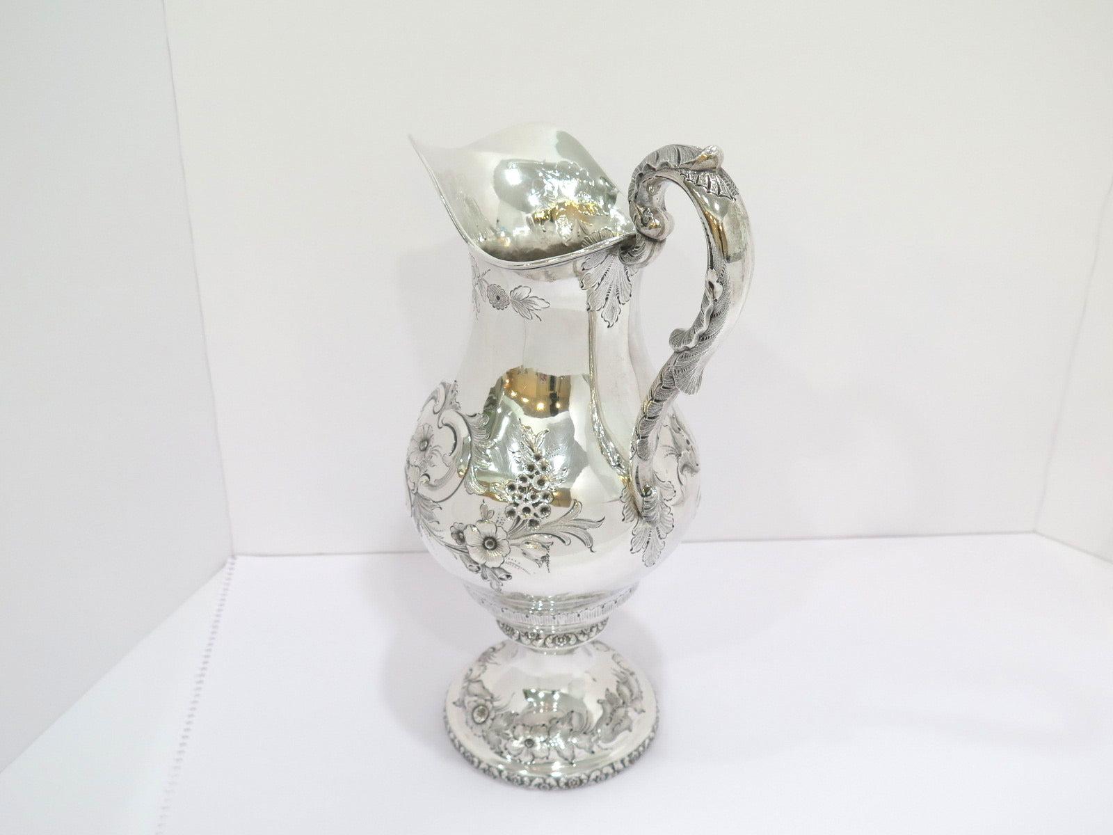 Coin Silver J. & W. Moir Antique c. 1852 Floral Repousse Pitcher In Good Condition For Sale In Brooklyn, NY