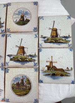 14 Antique Delft Tiles Windmill Scenes