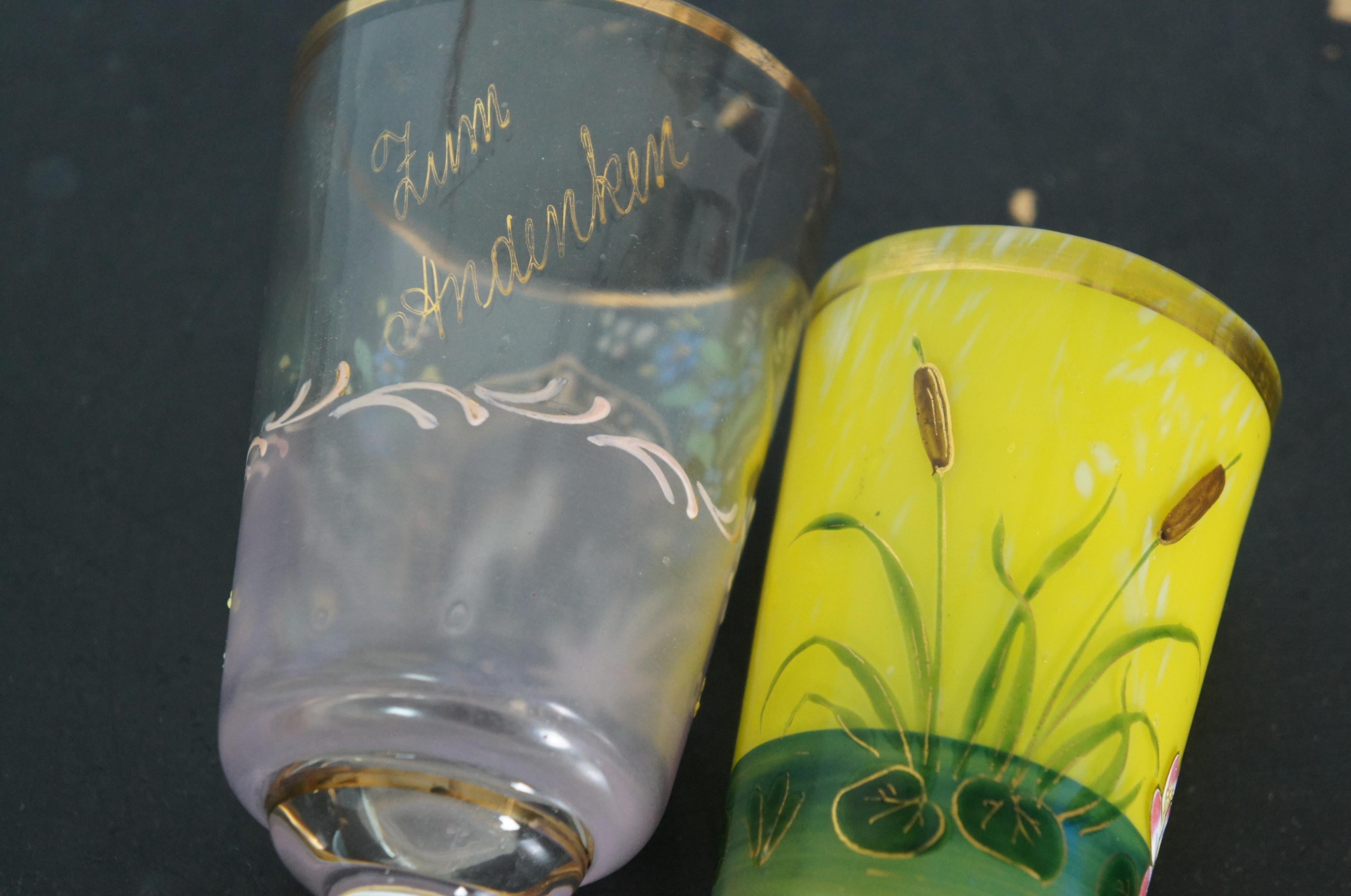 14 Copas y Decantador de Cerveza Alemanes Antiguos de Recuerdo con Esmalte Floral 5