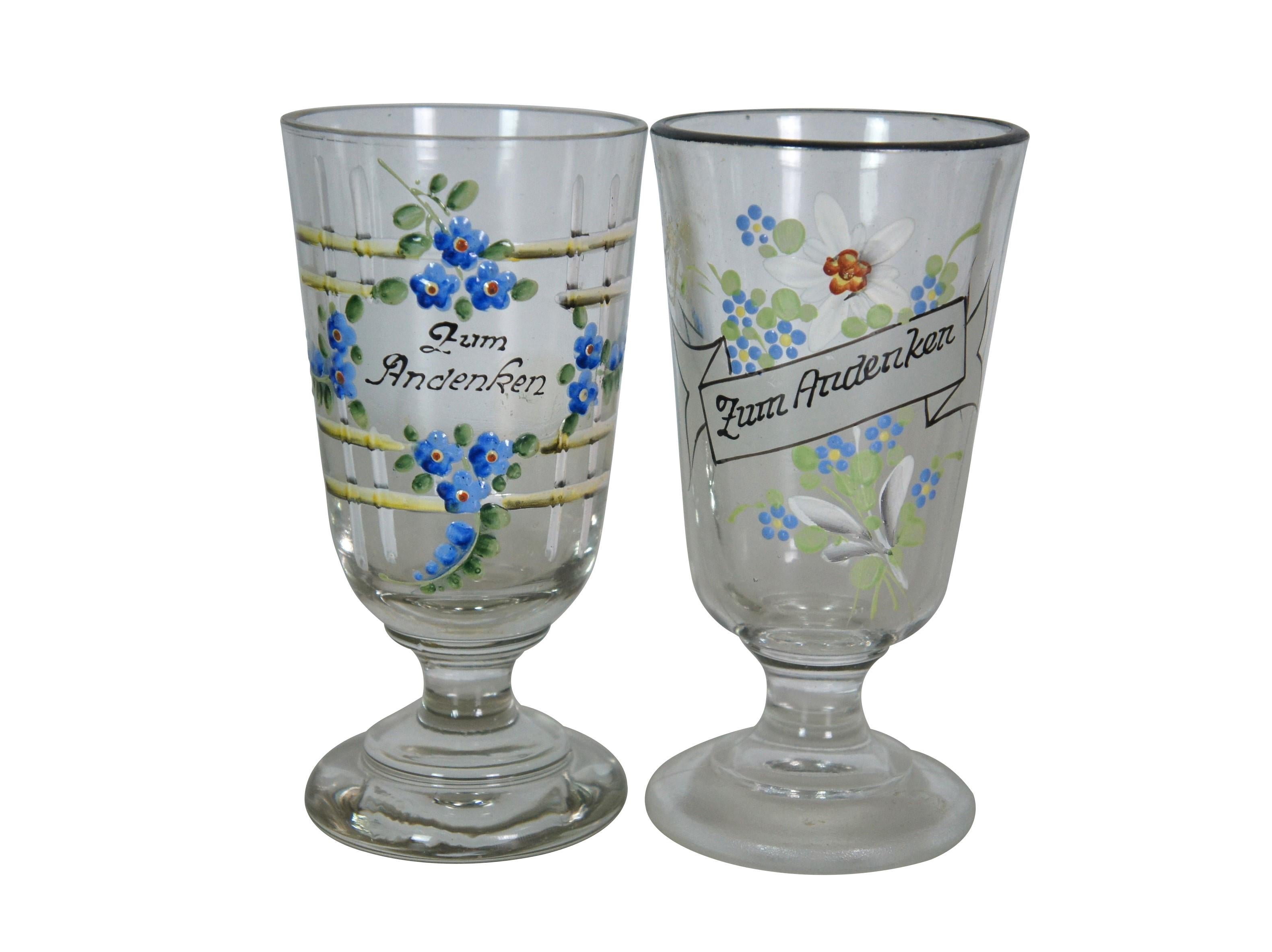 14 Copas y Decantador de Cerveza Alemanes Antiguos de Recuerdo con Esmalte Floral Bohemio