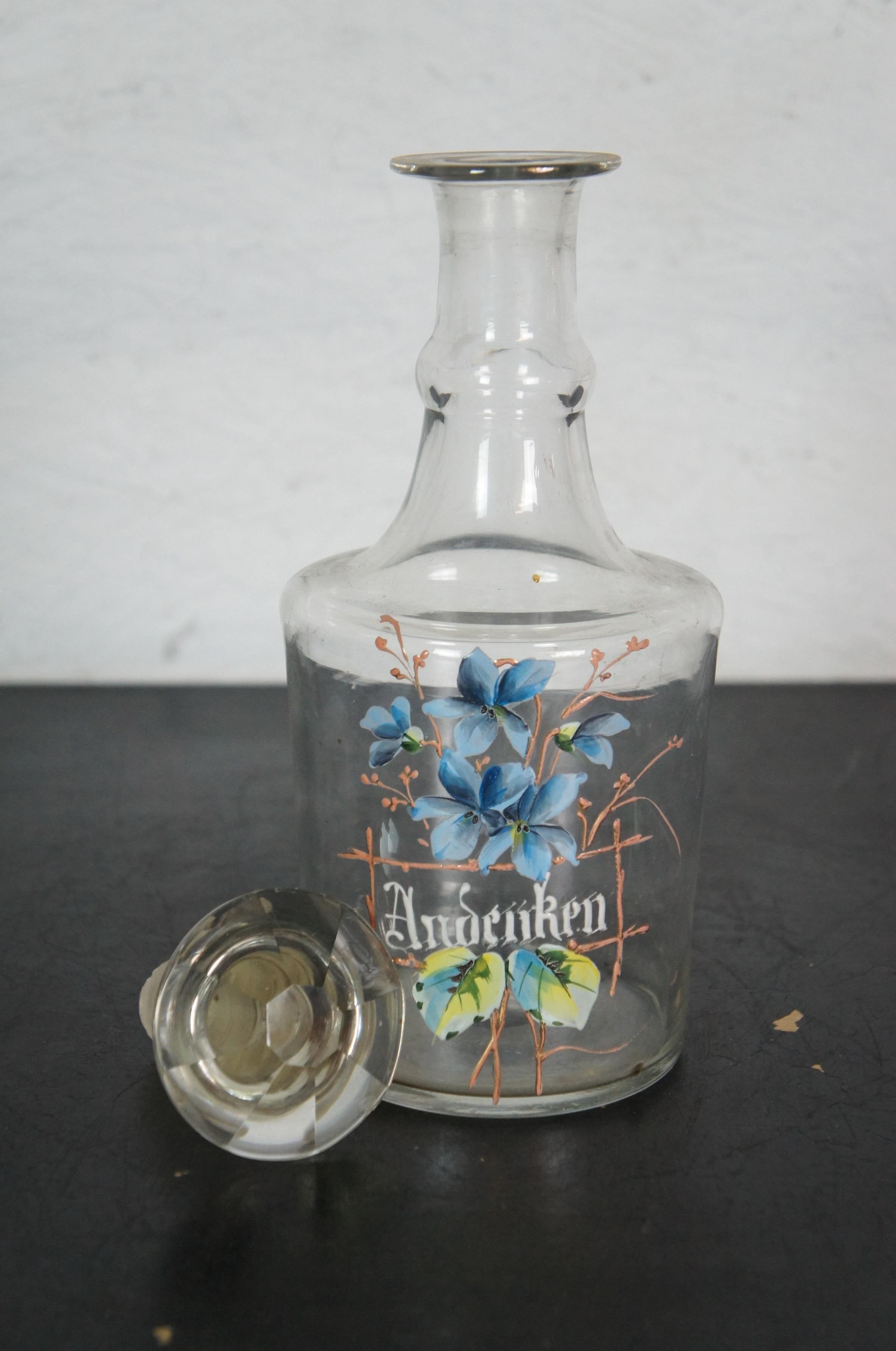 14 Copas y Decantador de Cerveza Alemanes Antiguos de Recuerdo con Esmalte Floral en Bueno Estado en Dayton, OH