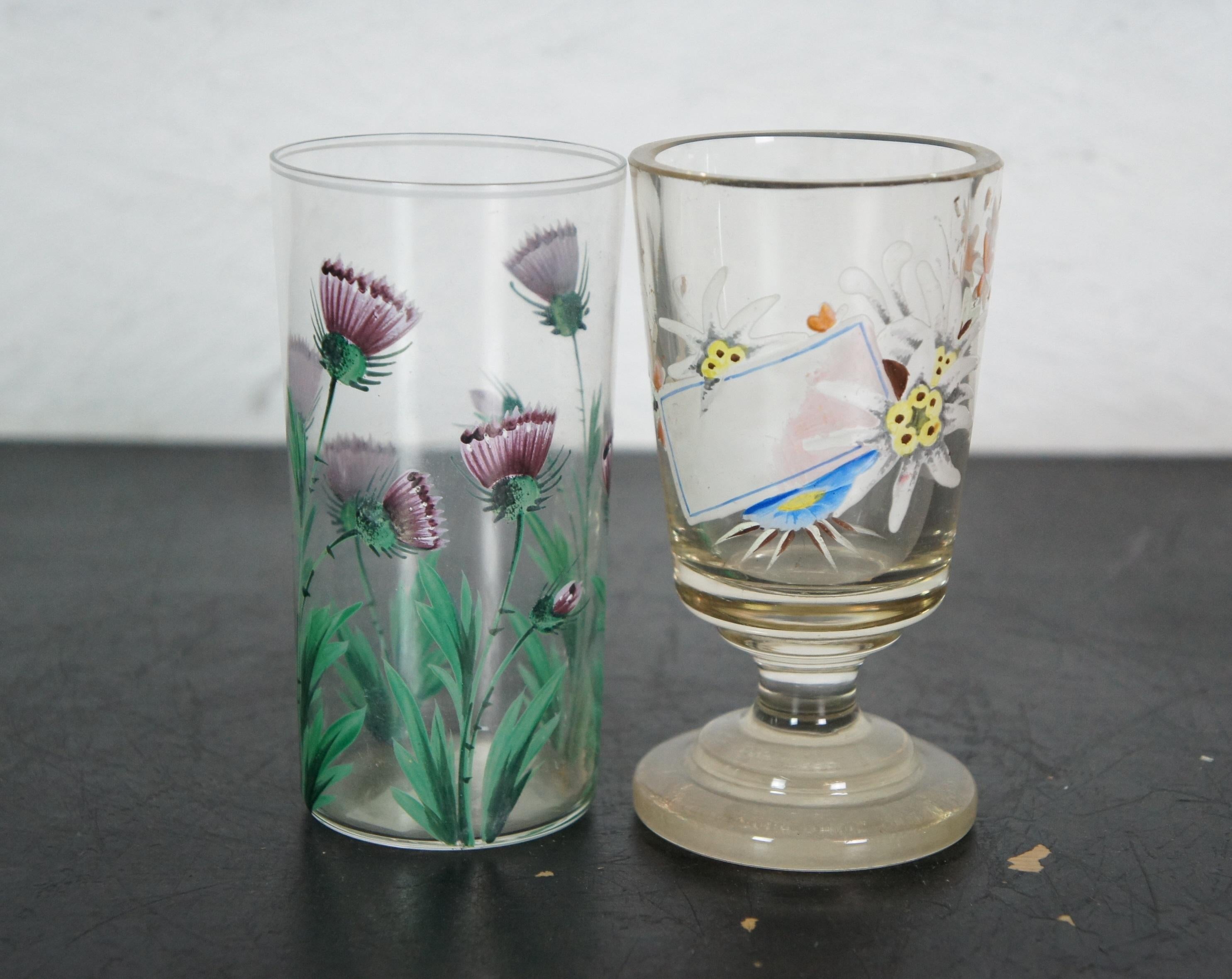 14 Copas y Decantador de Cerveza Alemanes Antiguos de Recuerdo con Esmalte Floral 2