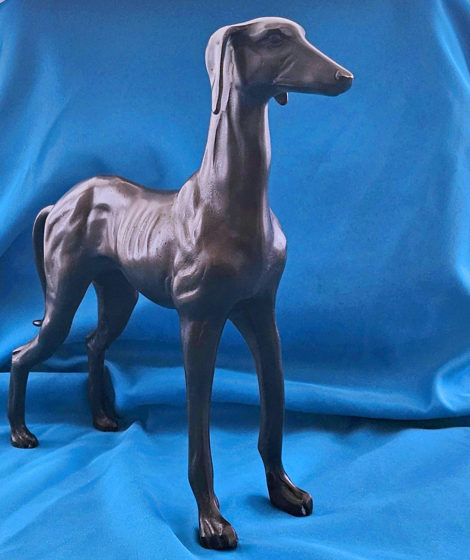 Sconosciuto Cane da 14 pollici in ottone, scultura di levriero, Vintage in vendita