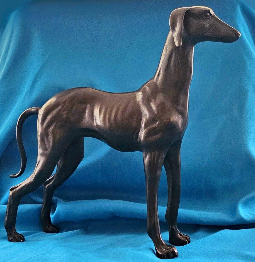XX secolo Cane da 14 pollici in ottone, scultura di levriero, Vintage in vendita
