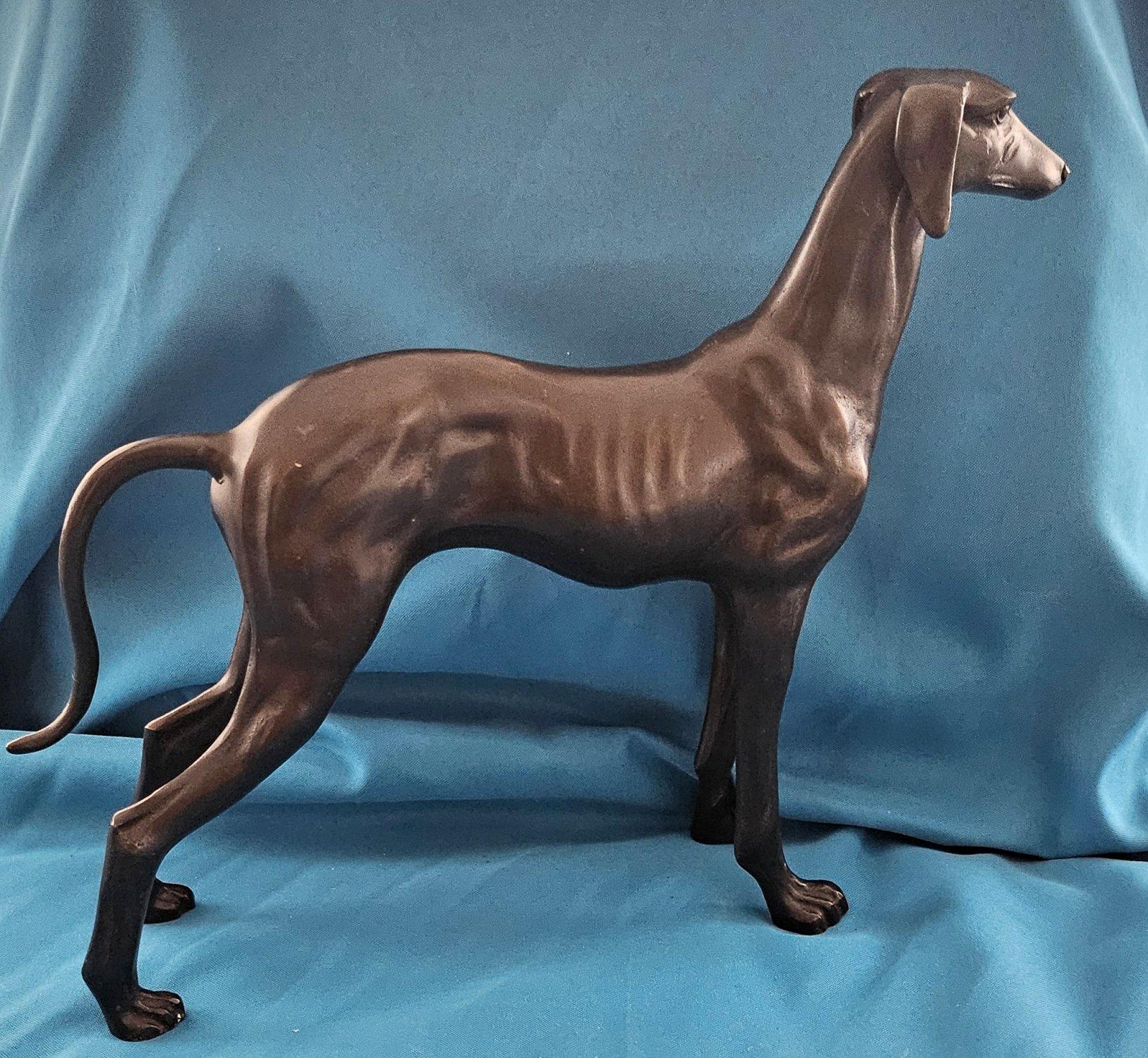 Metallo Cane da 14 pollici in ottone, scultura di levriero, Vintage in vendita
