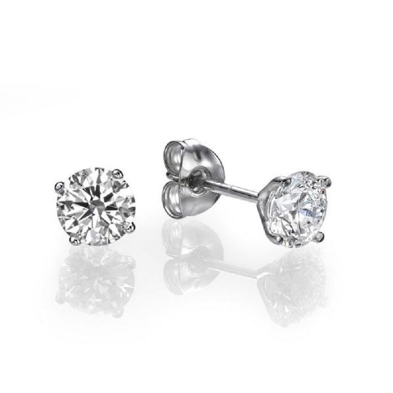 Diamond Stud Earrings, 14K White Gold Earring Studs, 1.4 CT Diamond Earrings, Classic Diamond Studs, Gold Stud Earrings
 
 Center Stone:
 Carat Weight: 0.70 Carat per each earring
 Color: F 
 Clarity: SI1 (Clarity Enhanced)
