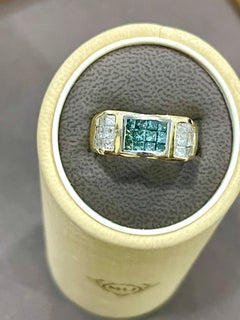 1.4 Carat Blue and White Diamond Cocktail Ring 14 Karat Yellow Gold