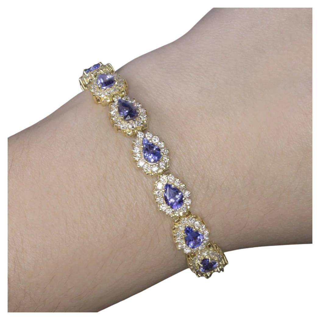 Bracelet en or jaune 18 carats avec tanzanite bleue de 14 carats et diamants