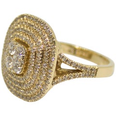 1.4 Carat Centre Stone Cluster within a Triple Halo in 14 Karat Yellow Gold