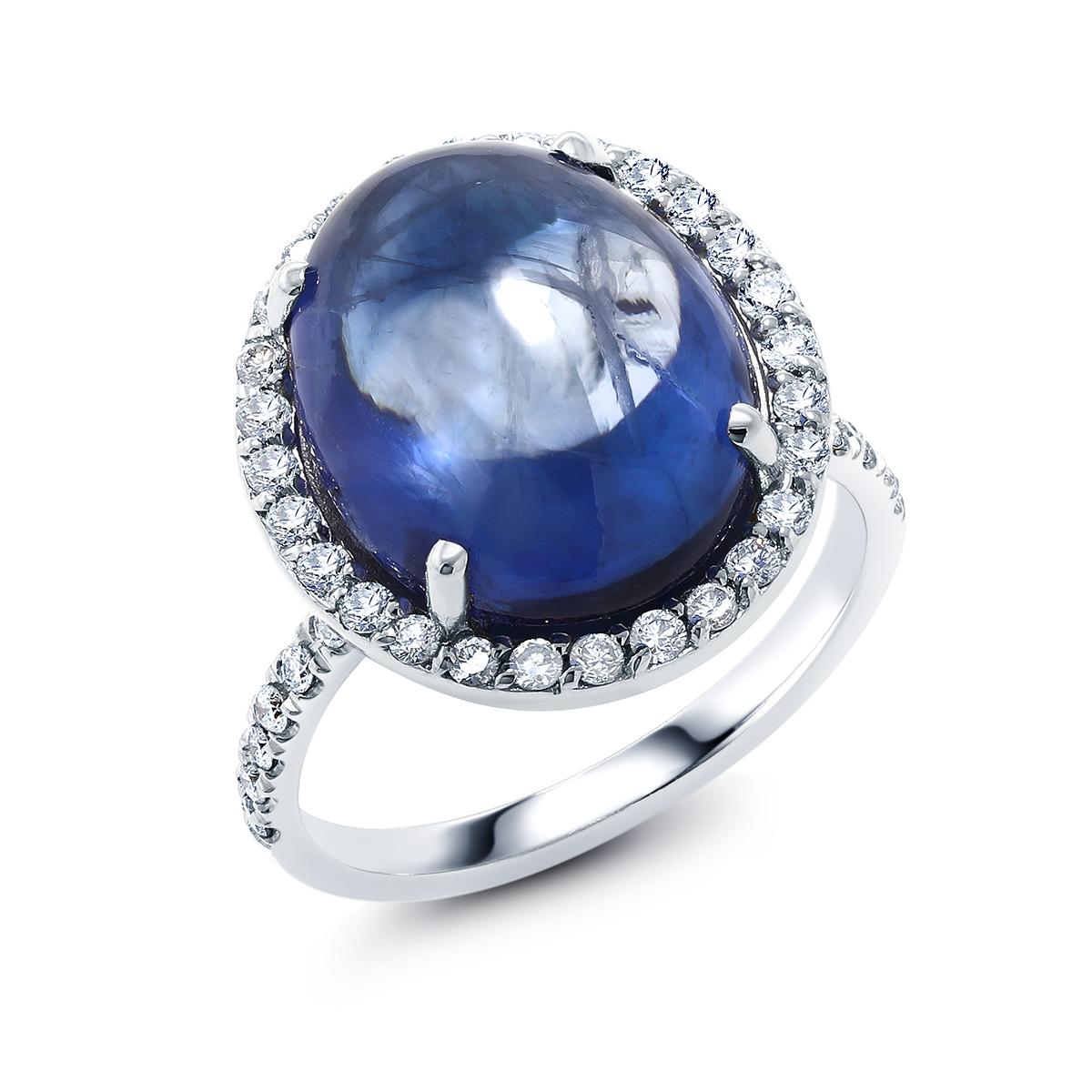 Contemporary Ceylon Cabochon Sapphire Diamond Gold Cocktail Ring Weighing 14.64 Carat