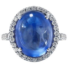 Ceylon Cabochon Sapphire Diamond Gold Cocktail Ring Weighing 14.64 Carat