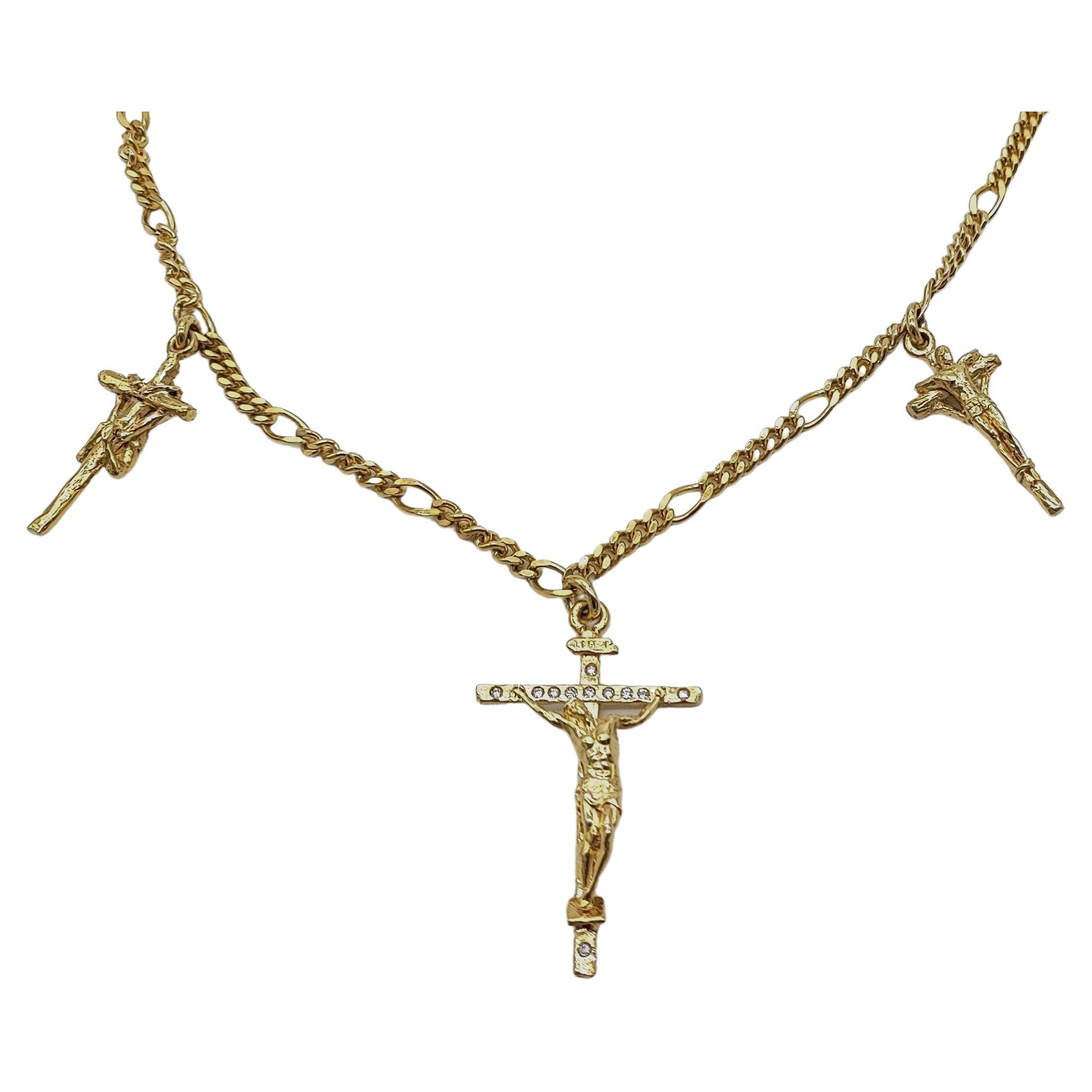 14 Carat Crosses Gold and Diamonds Necklace "Golgota Hill" For Sale