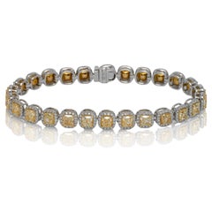 Bracelet tennis à une rangée de diamants taille coussin de 14 carats certifiés Y