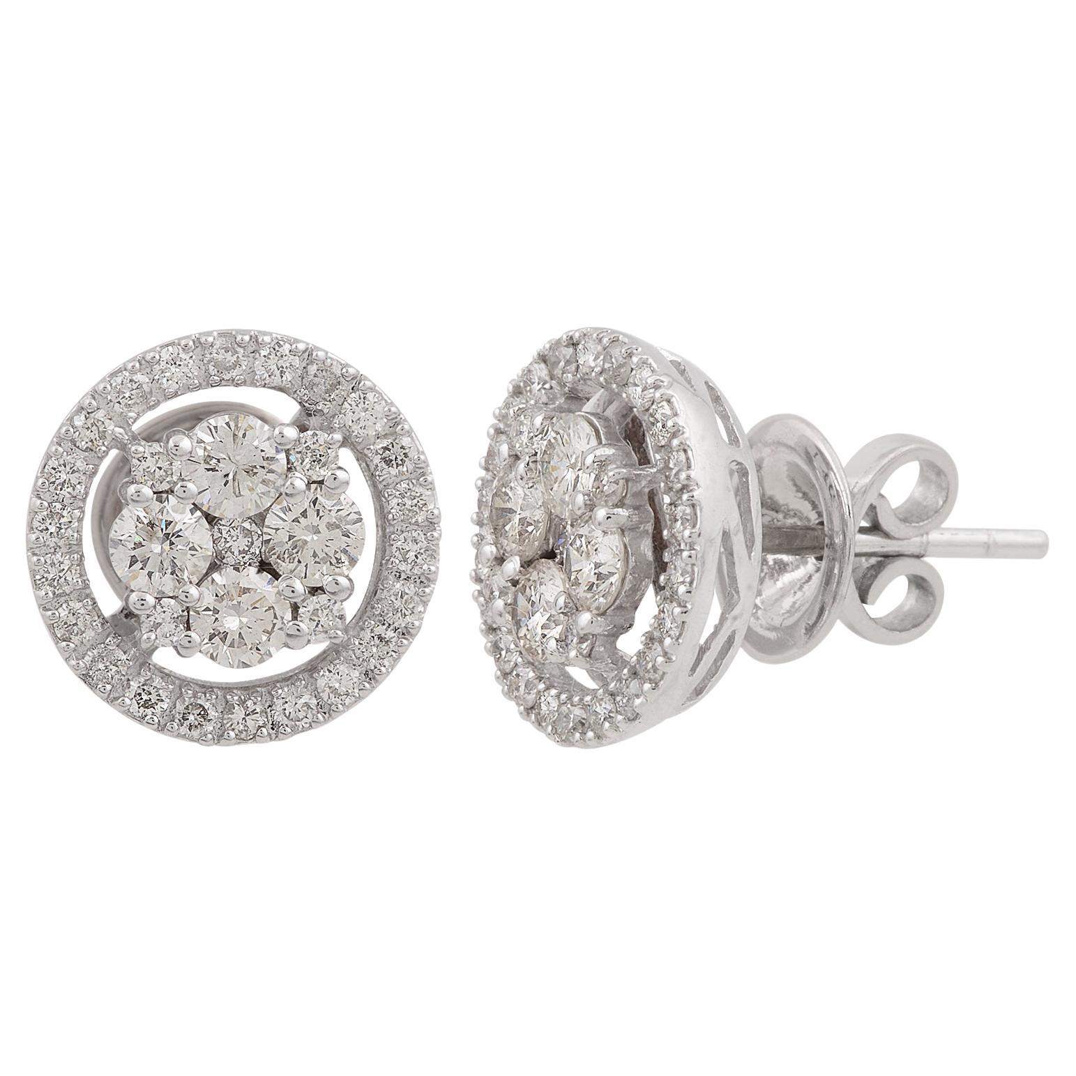 Orecchini a perno con diamante a grappolo da 1,4 carati in oro bianco 14 carati Gioielli di pregio