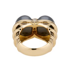 .14 Carat Diamond Hematite Bead Yellow Gold Cocktail Ring