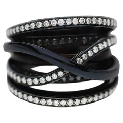 1.4 Carat Diamond Pave Multi-Band Coil 18K Black Gold Overpass Ring