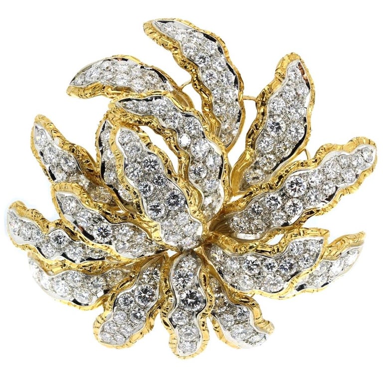 14 Carat Diamond Pendant Brooch in 18 Karat Yellow and White Gold ...