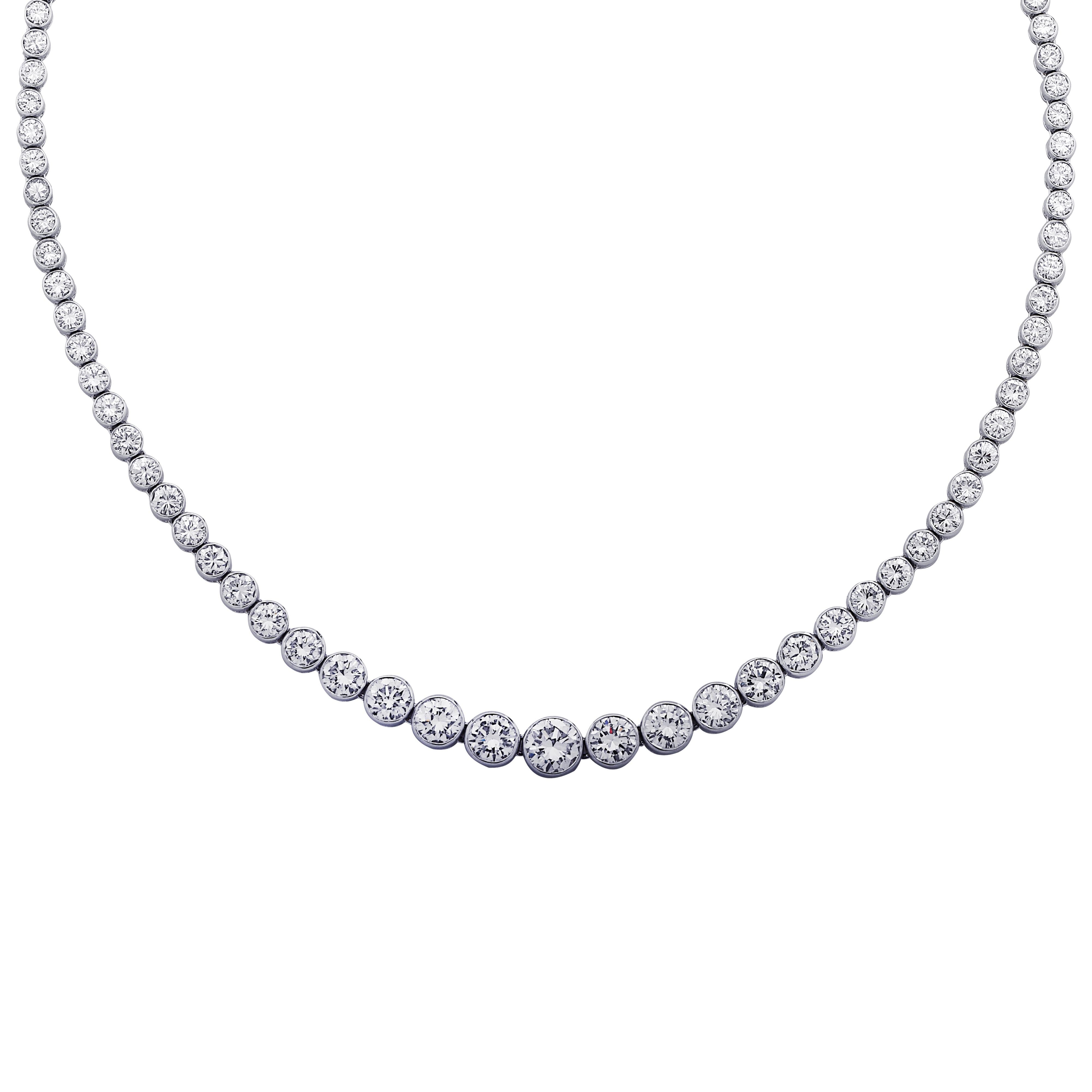 Modern 14 Carat Diamond Platinum Riviere Necklace